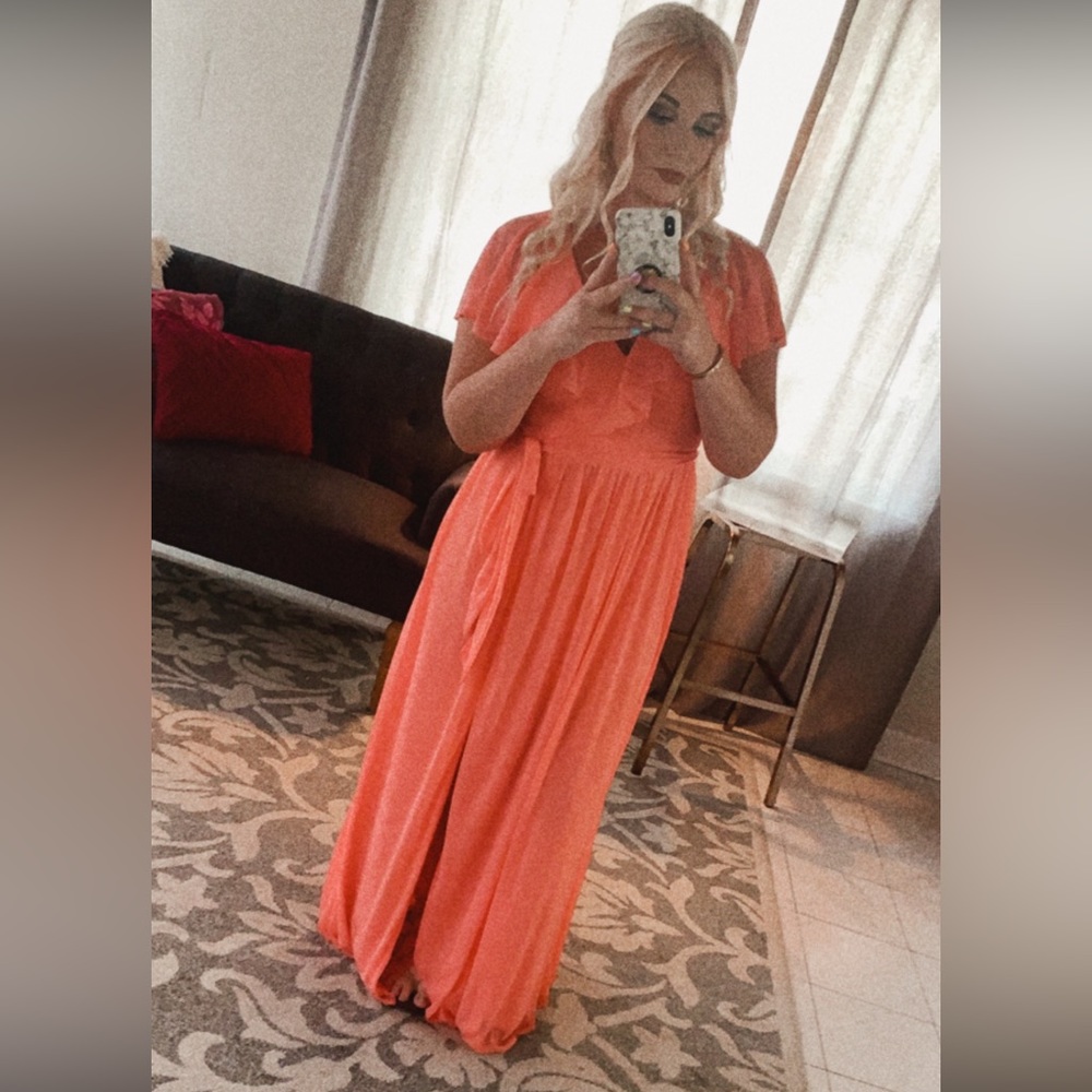 watermelon colored bridesmaid dress
